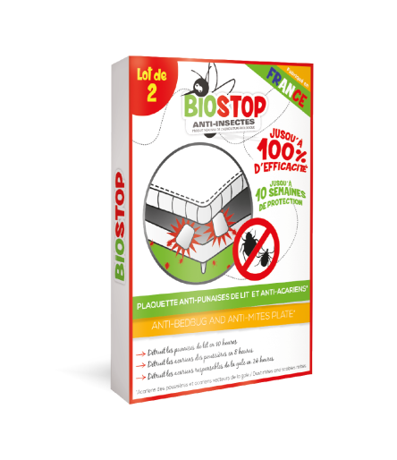 Lot de 2 Plaques anti-punaises de lit et anti-acariens Biostop