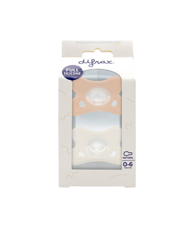 Sucette Difrax 100% Silicone 0-6 mois - Lot de 2 (Rose & Blanc / Bleu & Gris)