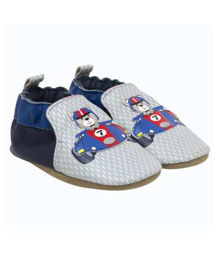 Chaussons en Cuir pour Bébé - Motif Kart - Antidérapants