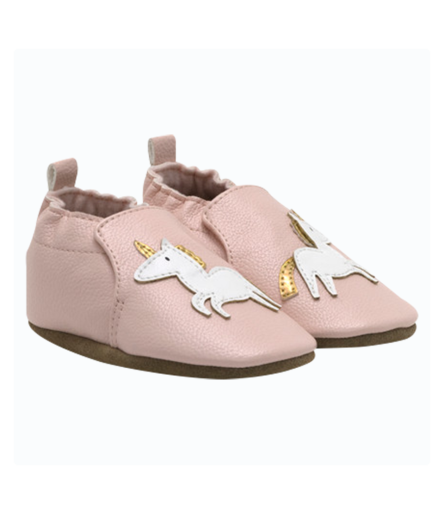 Chaussons en Cuir pour Bébé - Motif Licorne - Antidérapants