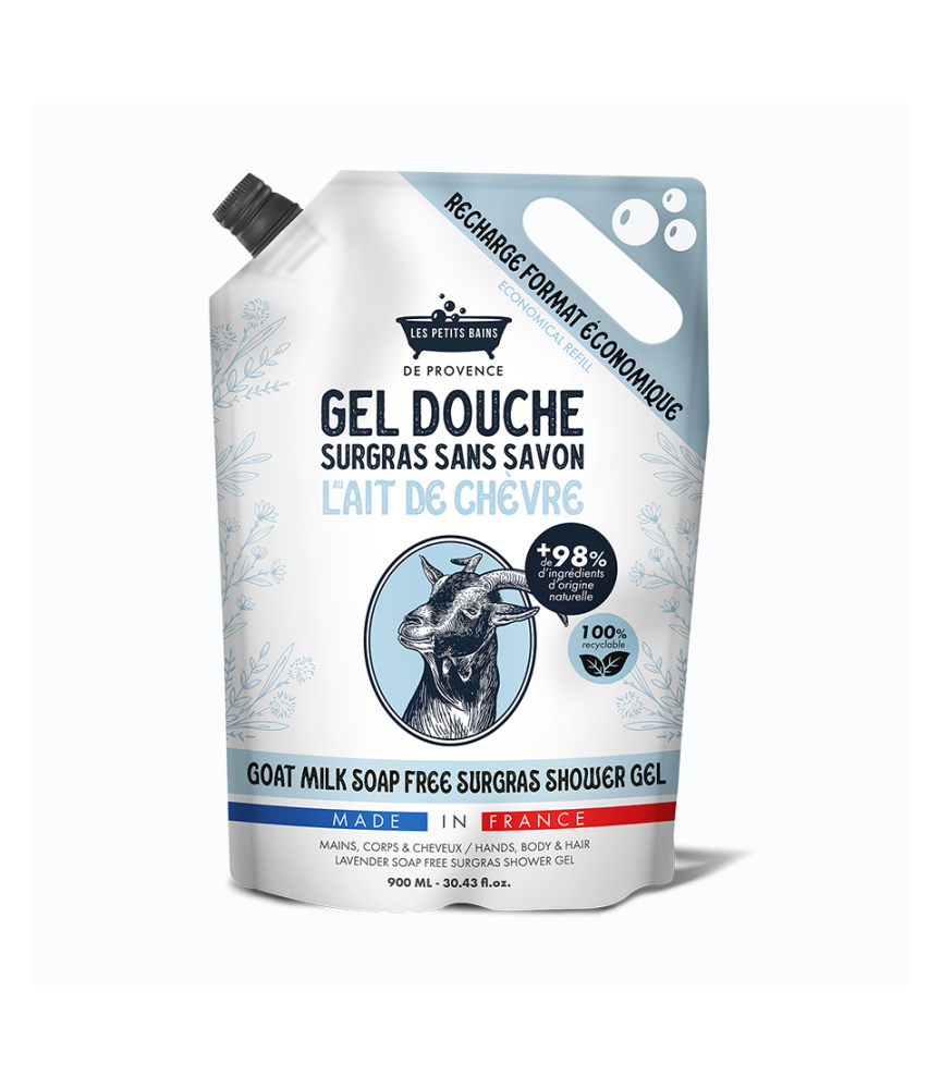 Recharge Gel Douche au lait de chèvre 900ml - Les Petits Bains de Provence