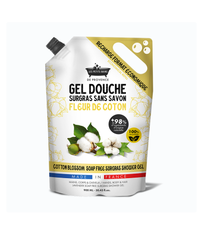 Recharge Gel Douche fleur de coton 900ml - Les Petits Bains de Provence