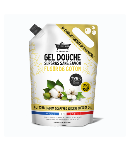 Recharge Gel Douche fleur de coton 900ml - Les Petits Bains de Provence