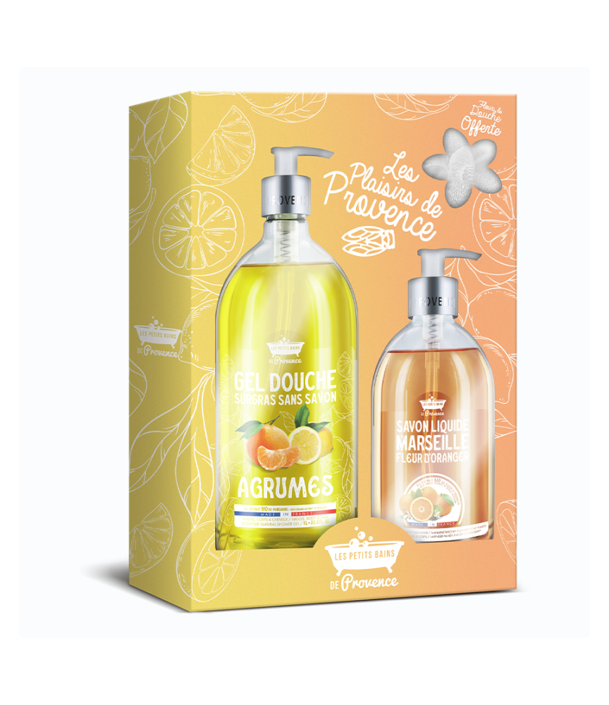 Les Plaisirs de Provence – Coffret Fruité : Gel Douche 1L & Savon Liquide Marseille