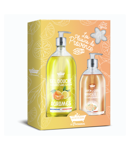 Les Plaisirs de Provence – Coffret Fruité : Gel Douche 1L & Savon Liquide Marseille